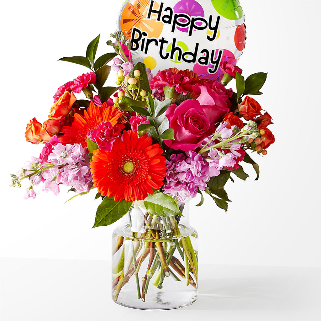 Fiesta Bouquet with Birthday Balloon – La Maison De Fleur, Pierre Part LA