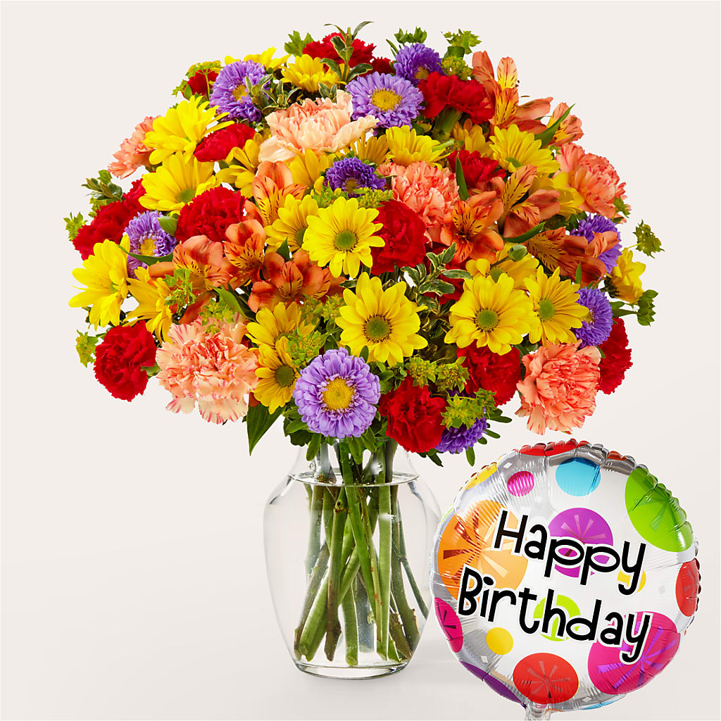 Kaleidoscope Bouquet with Birthday Balloon – La Maison De Fleur, Pierre Part LA