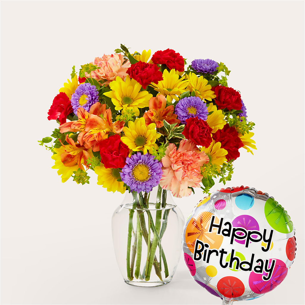 Kaleidoscope Bouquet with Birthday Balloon – La Maison De Fleur, Pierre Part LA