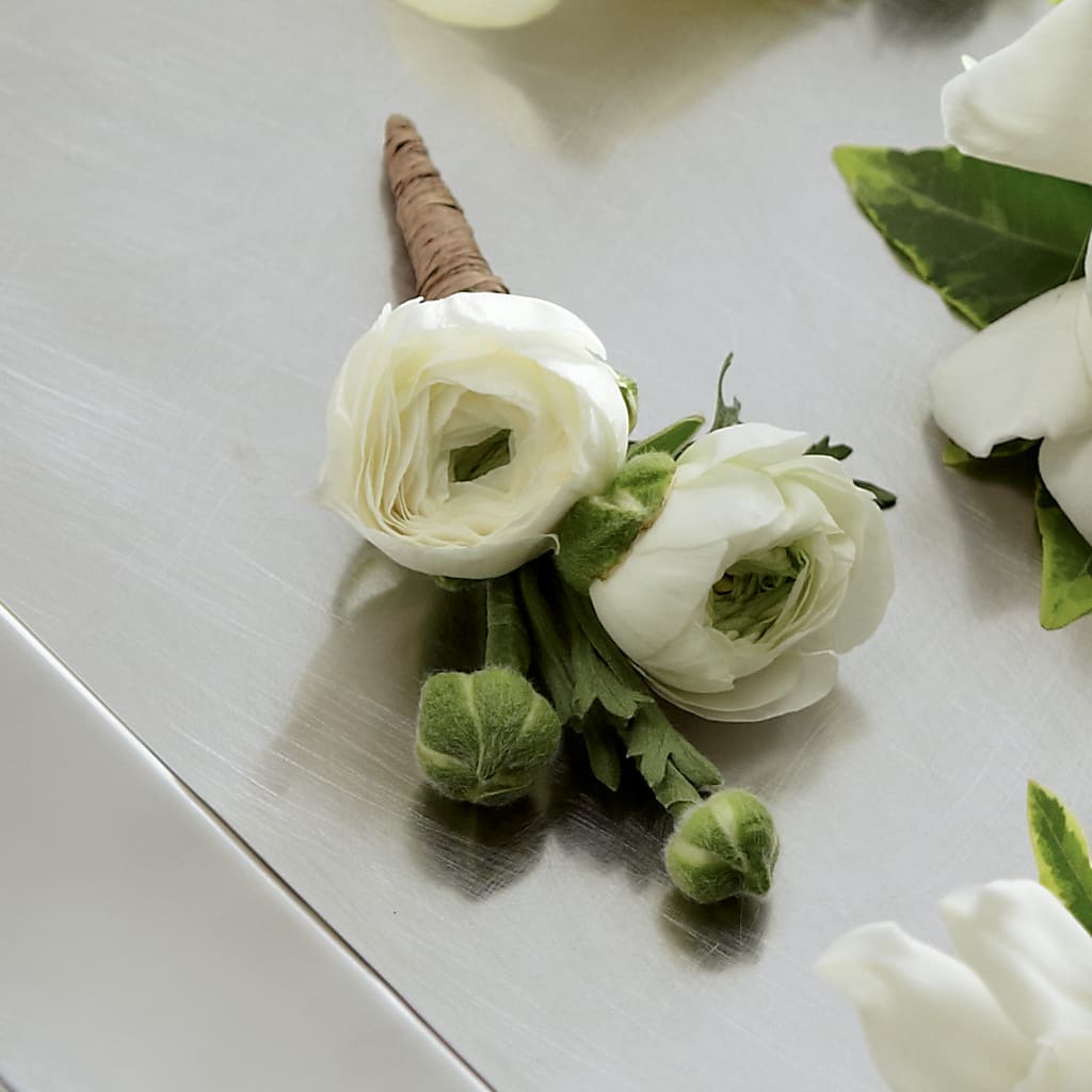 White Ranunculus Boutonniere – La Maison De Fleur, Pierre Part LA